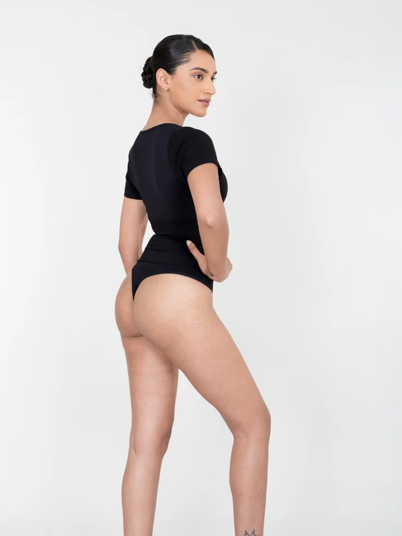 Shapercult Store Black Half Sleeves Bodysuit for Women